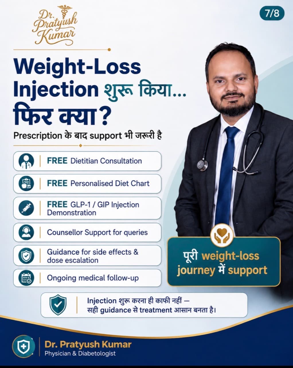 वजन घटाने का इंजेक्शन शुरू करने के बाद डाइट, इंजेक्शन तकनीक, दुष्प्रभाव और नियमित फॉलो-अप का महत्व