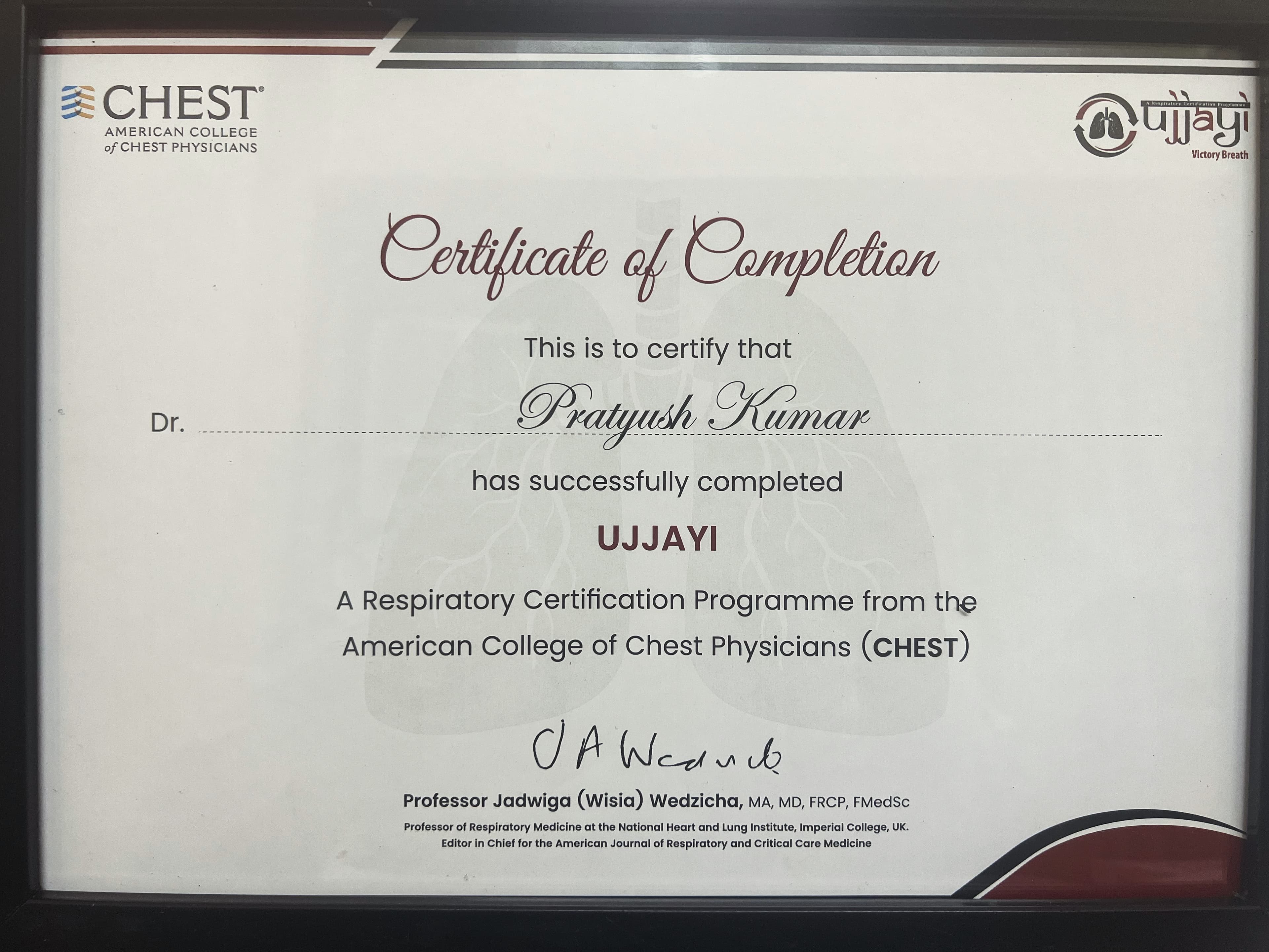 UJJAYI Respiratory Certification Programme - American College of Chest Physicians