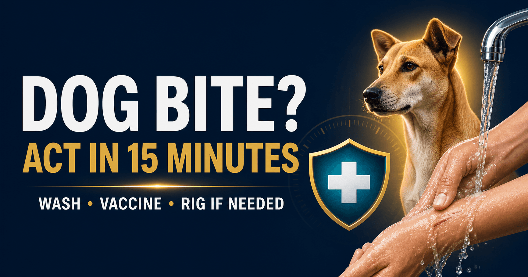 कुत्ते के काटने पर 15 मिनट में घाव धोकर Rabies prevention शुरू करने की जानकारी